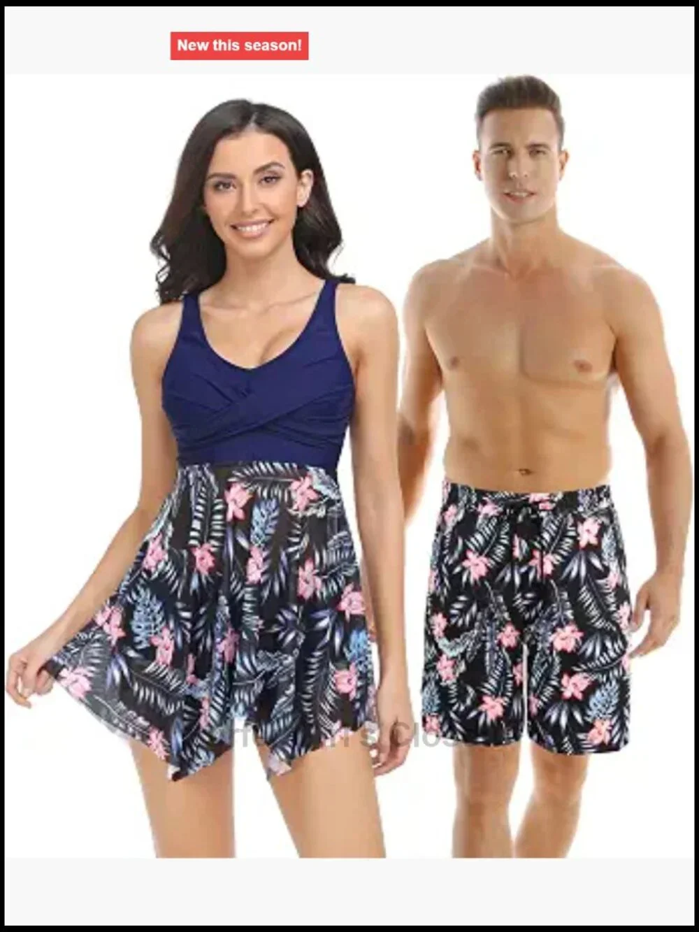 Matching Couples Swim Set: Tankini with Board Shorts